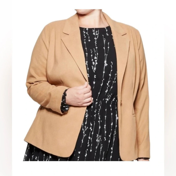 AVA & VIV Brown Plus Size One Button Neural Blazer Size 4X - Picture 1 of 12